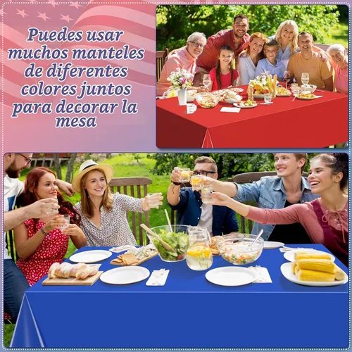 Vista 4 de 3 Pack 4th of July Tablecloths, Red White and Blue Disposable Plastic Tablecloth, Rectangle Table Cover for Independence Day Memorial Day Veterans