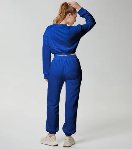 Vista 5 de Conjunto deportivo para mujer, sudadera acolchada y pantalones deportivos con bolsillos, 2 piezas, Azul