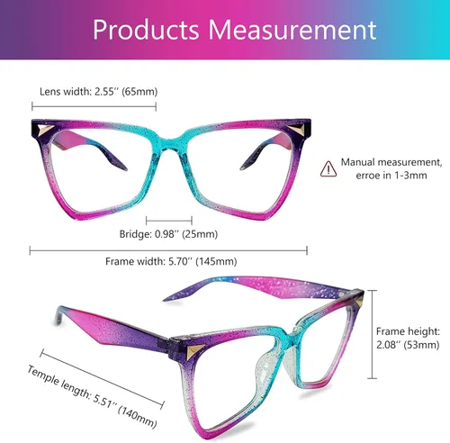 Vista 3 de Women Fashion Oversized Square Frames Non-prescription Clear Glasses Classic Anti-glare Blue Light Blocking Reading Eyewear