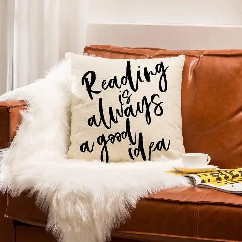 Vista 5 de Ogiselestyle Reading is Always A Good Idea - Funda de almohada motivacional, decoración de granja, funda de cojín para amantes de los libros, sofá