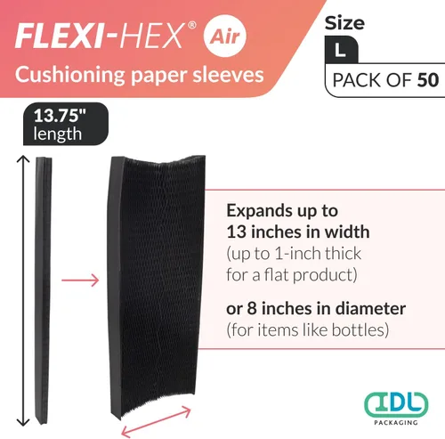 Vista 2 de IDL Packaging Fundas de papel de embalaje Flexi-Hex™ de 13.75 pulgadas, L, color negro, paquete de 50 – Adaptables a cualquier forma de embalaje