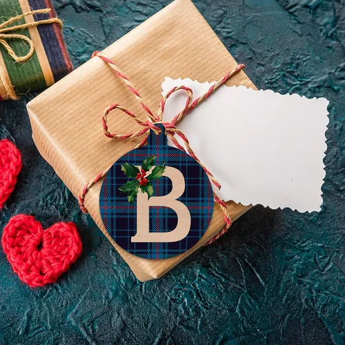 Vista 3 de Adorno de madera contrachapada redondeada de 3.75 pulgadas, personaliza la bolsa y caja de regalo con etiqueta de nombre decoración de Navidad