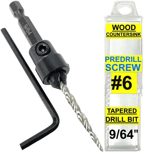 Vista 18 de FTG USA Juego de 3 brocas avellanadoras ajustables para madera #4 (7/64 pulgadas) con broca cónica para carpintería