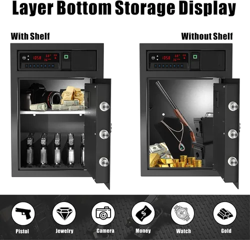 Vista 5 de Z ZLJUAN Caja de Seguridad con Gaveta Deslizante y Pantalla LCD de Temperatura, Humedad, Hora, Seguridad Electrónica para el Hogar para Dinero