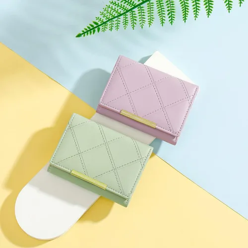 Vista 5 de Sunwel Fashion Billeteras plegables para mujer, mini cartera corta con bolsillo, tarjetero de crédito, ventana de fotos para mujer, Verde, Cartera