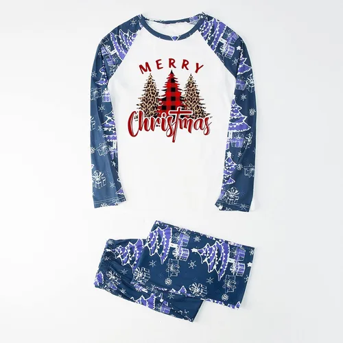 Vista 3 de Conjunto de pijamas familiares de Navidad a juego, con estampado de leopardo, a cuadros, para árbol de Navidad, pijamas de Navidad para la familia