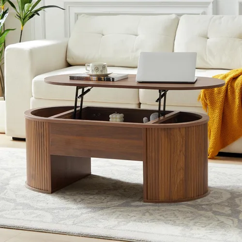 Vista 13 de Mesa de Centro Pequeña con Tapa Elevable, Mesa de Centro Rectangular de Madera con Tapa Elevable y Compartimento de Almacenamiento Oculto, Mesas
