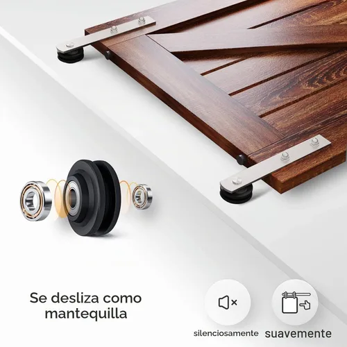 Vista 3 de EaseLife Kit de rieles de níquel cepillado para puerta corrediza de granero de 6 pies, polea recta, resistente, se desliza suavemente