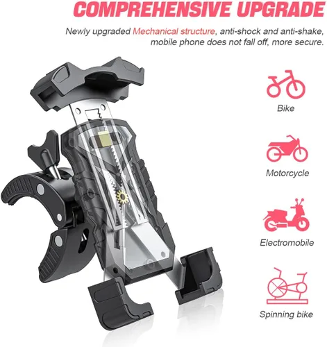 Vista 5 de Soporte para teléfono de bicicleta, apto para manubrios de bicicleta y motocicleta, rotación de 360°, fácil instalación y liberación rápida