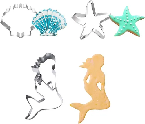 Vista 3 de Aprildecumber666 - Juego de 3 cortadores de galletas de sirena, estrella de mar, conchas marinas, acero inoxidable