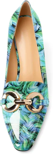 Vista 3 de Zamikoo Zapatos de tacón grueso para mujer, tacón alto, sin cordones, con hebilla de metal, puntera cuadrada cerrada, zapatos de vestir