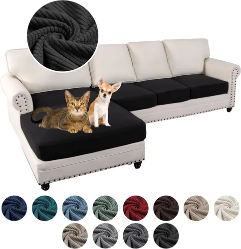 Vista 12 de Fundas para sofá modular, 3 piezas elásticas antideslizantes en forma de L, fundas de cojín separadas para sofá para sofá seccional izquierdo o Negro