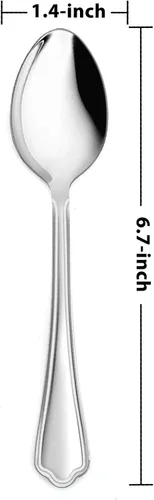 Vista 2 de E-far - Juego de 12 cucharaditas de acero inoxidable de 6.7 pulgadas para cocina o restaurante, no tóxicas y pulidas con espejo, borde festoneado