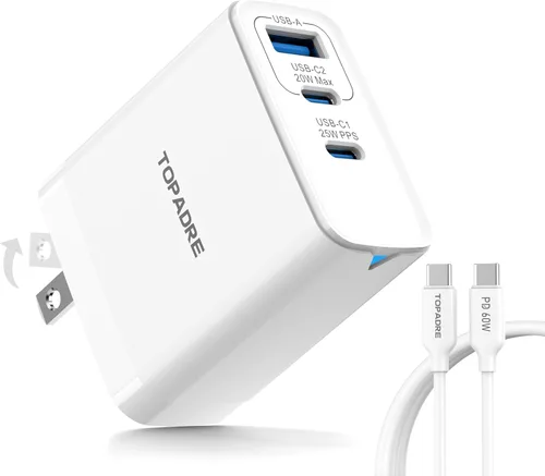 Vista 10 de Bloque de cargador USB C de 45 W, paquete de 2 cargadores de pared plegables, cargador de 3 puertos tipo C, bloque de carga rápida multipuerto