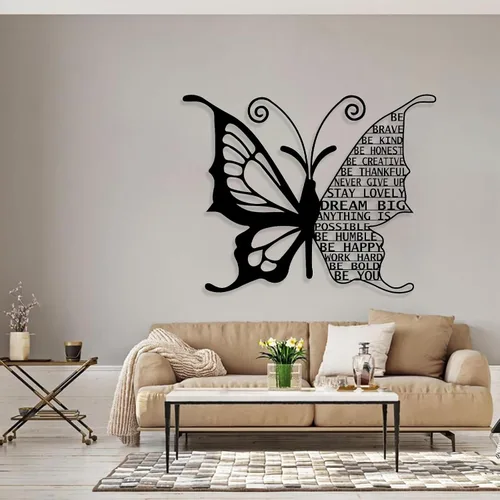 Vista 4 de Arte de pared de mariposa de metal, citas motivacionales, decoración de pared con frases positivas, arte de pared inspirador grande, metal de arte