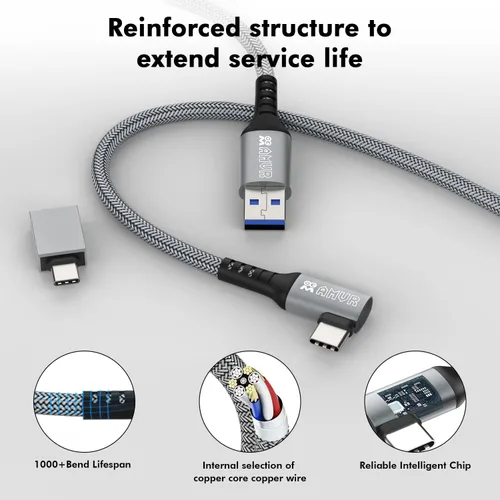 Vista 3 de AMVR Cable de enlace de 16 pies compatible con Oculus Quest 2 cable de carga para Oculus Quest 2 con 1 adaptador USB tipo C cable USB 30 tipo C