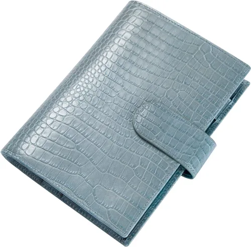 Vista 14 de Funda de planificador A6 para Hobonichi Original, Stalogy y Midori MD Planners, con cremallera y bolsillo trasero grande, piel de cocodrilo (morado)