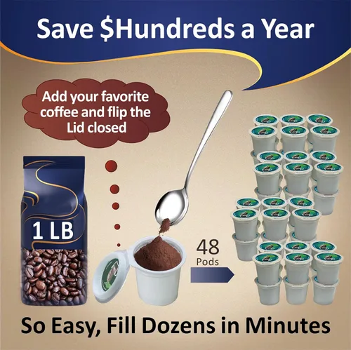 Vista 2 de 48 cápsulas iFillCup – Llena tu café favorito, se adapta a todas las cafeteras K Cup, ahorra cientos de dólares, el filtro DeepBrew tiene capacidad