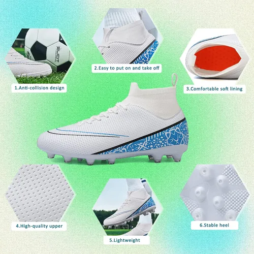 Vista 6 de GRESKY Tacos de fútbol para hombre y mujer, zapatos de fútbol para niño grande AG TF