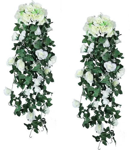 Vista 10 de RECUTMS - Guirnalda de flores artificiales colgantes de rosas negras, 2 guirnaldas florales falsas de 3.3 pies con 30 luces LED para pared