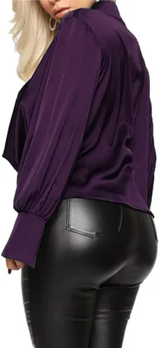 Vista 2 de LYANER - Blusa de manga larga con escote drapeado y parte delantera fruncida hecha de satén para mujer