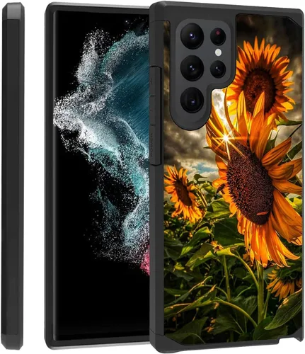 Vista 8 de Funda para Galaxy S22 Ultra, resistente 2 en 1 de doble capa híbrida de policarbonato duro y silicona suave a prueba de golpes, funda de protección