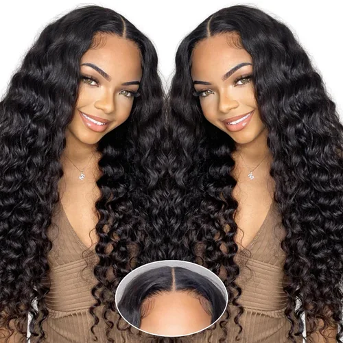 Vista 7 de NKTU Pelucas de cabello humano con encaje frontal de onda profunda 4/27 4/27 profundo 13x4 180