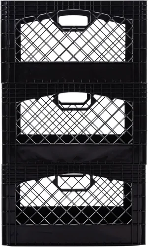Vista 9 de Caja rectangular de plástico para almacenamiento tipo crate para leche con asas, organizador apilable de 24 cuartos de galón para garaje, hogar