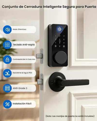 Vista 7 de Cerradura de puerta de entrada sin llave, cerradura inteligente del cerrojo de la huella dactilar Control de aplicación, teclado de pantalla Negro