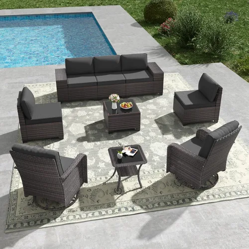 Vista 92 de Kullavik - Juego de muebles para exterior de 6 piezas con sofá modular de ratán de polietileno, color negro