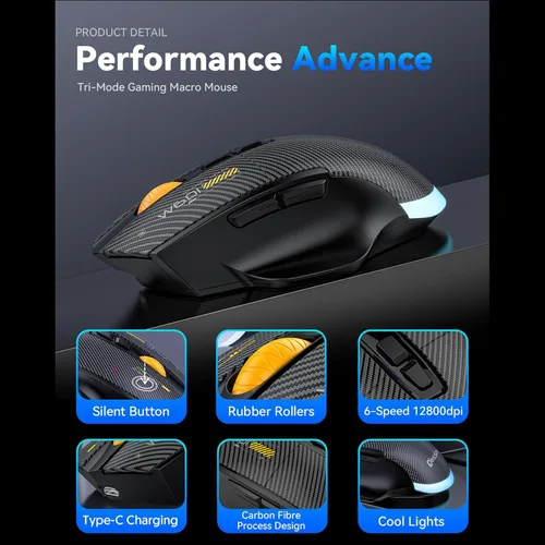 Vista 4 de EBTOOLS Gaming Mouse, 12800DPI RGB Ergonomic Design with Wired 2.4G BT Connectivity, 7 Programmable Buttons, 5 Lighting Modes for PC Laptop Black