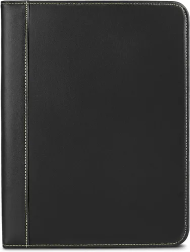Vista 2 de Samsill Portafolio de piel sintética con puntada de contraste, portafolio de negocios para hombres y mujeres, organizador de documentos y currículo