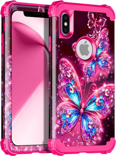 Vista 28 de Miqala Funda compatible con iPhone 13, que brilla en la oscuridad, tres capas, resistente, a prueba de golpes, de plástico duro, funda protectora