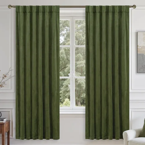 Vista 40 de LAMIT - Paneles de terciopelo beige para sala de estar de 72 pulgadas de largo, elegantes cortinas aisladas térmicamente e insonorizadas