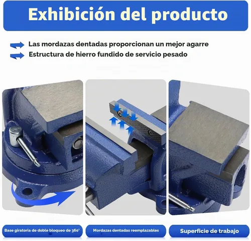 Vista 3 de Nakkaa - Tornillo de banco de 4" de hierro fundido dúctil con base de giro flexible de 360° con bloqueo de alta resistencia para el hogar