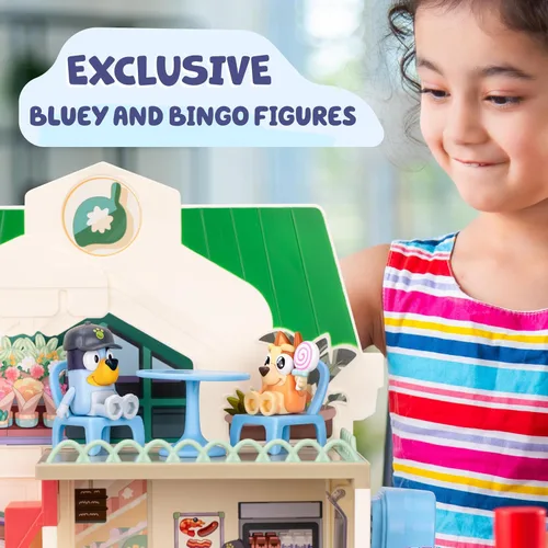 Vista 8 de Bluey Bluey - Juego de supermercado y bingo con escalera mecánica, juguetes de simulación para niños pequeños, sonidos y 15 piezas, juego de tienda