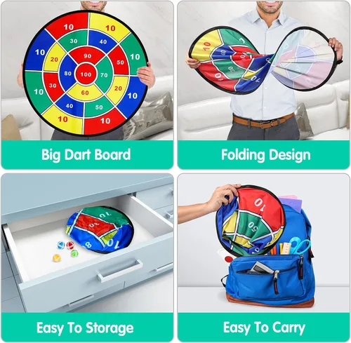 Vista 7 de Juego de Diana de Dardos para Niños - 29 pulgadas, Juegos de Mesa con 16 Pelotas Adhesivas, Juguetes de Verano para Interiores y Exteriores