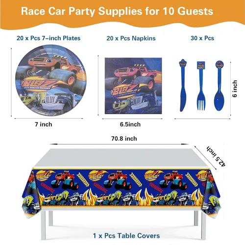 Vista 3 de 133 piezas de suministros para fiesta de cumpleaños de Monster Truck, incluye pancarta, bolsa de regalo, sopladores de fiesta, mantel, decoración