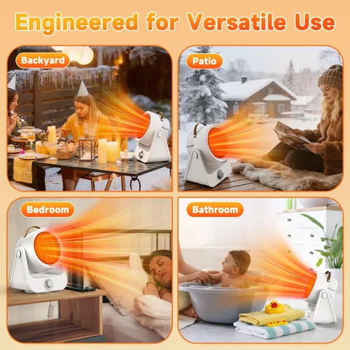 Vista 9 de Calentador eléctrico de cerámica PTC de 1500 W para exteriores, calefacción 1S de 250 pies cuadrados, 4 modos, calentadores de patio 3D verticales