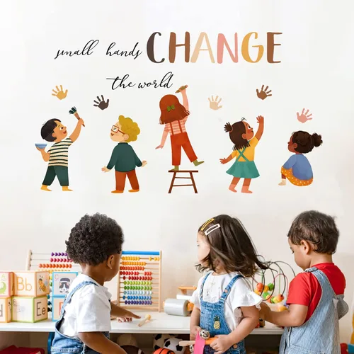 Vista 4 de Mfault Calcomanías de pared con diseño de manos pequeñas que cambian el Lectura
