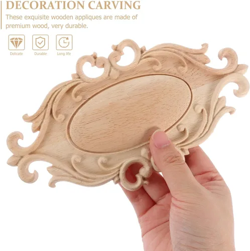 Vista 8 de 2 apliques de madera onlay, apliques de madera tallada sin pintar, onlays de madera ovalada, apliques de muebles para manualidades, apliques