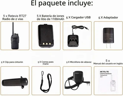 Vista 8 de Retevis Walkie Talkies RT27, radio bidireccional con micrófono de altavoz de hombro, radios de 2 vías de largo alcance, base de carga USB, alarma