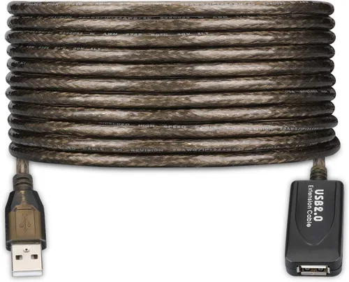 Vista 11 de Cable de extensión USB 2.0 tipo A macho a hembra repetidor activo de 50 pies, alta velocidad 480 Mbps Transparente negro
