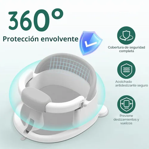 Vista 4 de Asiento de Baño para Bebé Bañera para Bebé - con Ventosas Fuertes y Soporte Envolvente de 360° - Liberación Fácil, Cojín Antideslizante