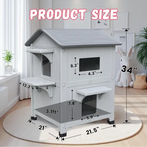 Vista 11 de Casa de plástico para gatos al aire libre – Casa para gatos para exteriores con forro aislante para invierno, 100% resistente a la intemperie