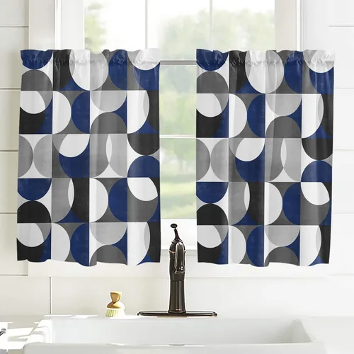 Vista 114 de Cortinas de cocina de Navidad, cenefa semitransparente ajustable con lazo, muñeco de nieve, copo de nieve, bolsillo para barra, tratamiento