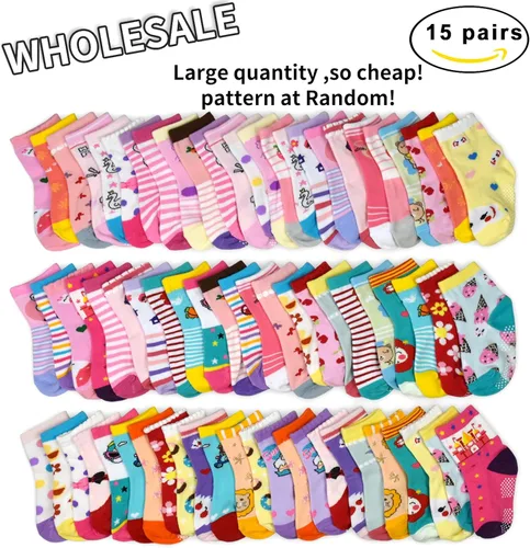 Vista 2 de 12 pares de calcetines antideslizantes antideslizantes para niños, calcetines de algodón para niños de 1-33-55-7 años de edad, niños y niñas