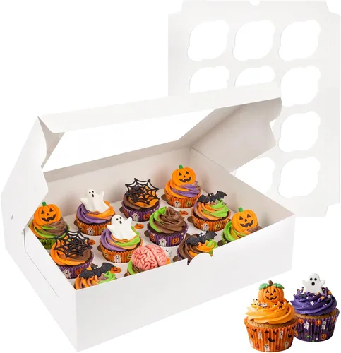 Vista 8 de Moretoes 34 juegos de cajas para cupcakes, capacidad para 12 cupcakes cada una, recipientes marrones con ventana e insertos, 13 x 10 x 3.5 pulgadas