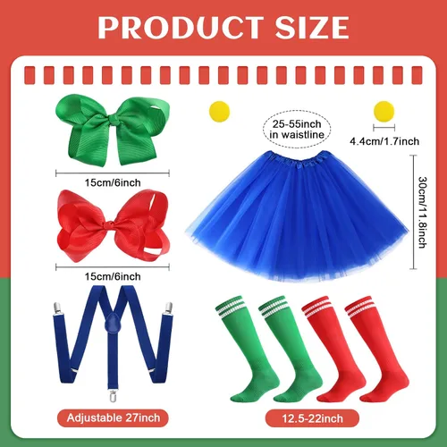Vista 2 de HooLing Juego de 12 piezas de disfraz de Halloween para adultos, mujeres, falda tutú, tirantes, medias, pinzas para el cabello, broche amarillo
