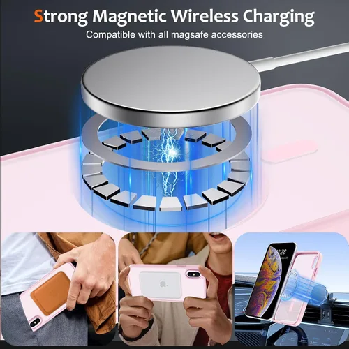 Vista 224 de Anuck - Funda magnética para iPhone 11 compatible con MagSafe, carcasa trasera mate translúcida dura, borde de TPU, delgada, resistente a impactos